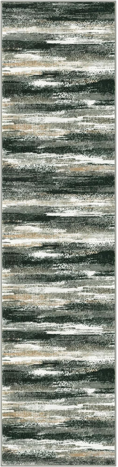 Lansny Modern Abstract Hallway Runner Rug, Forest Green Washable Kitchen Runner Non-Slip Soft 2x8 Runner Rug Thin Print Faux Wool Carpet for Entryway Bedroom Laundry Room Indoor