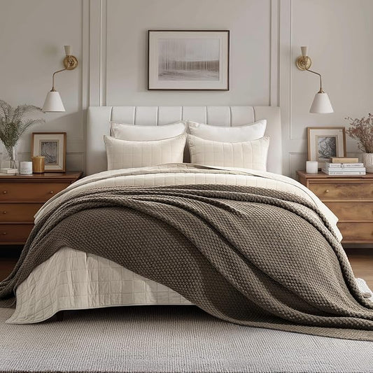 EVERGRACEHOME Chunky Chenille Knit Throw Blanket for Couch, Soft Luxurious Oversized Queen Moss Stitch Blanket for Bed, Cozy Farmhouse Knitted Throw for Sofa, Mocha Brown, 90" x 90"