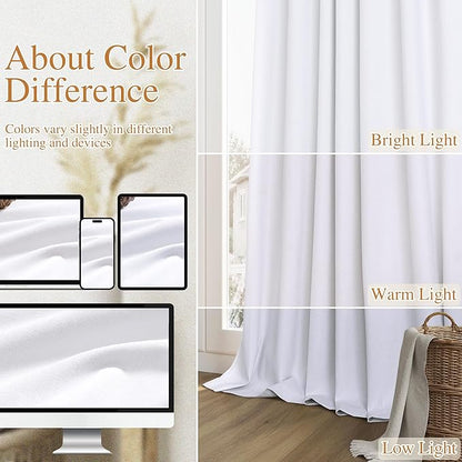 Guken White 100% Blackout Linen Curtains 52 Inch Wide by 140 Inch for Living Room Bedroom Back Tab/Rod Pocket Thermal Insulated Black Out Linen 2 Drapes Room Darkening Window Curtains,52x140