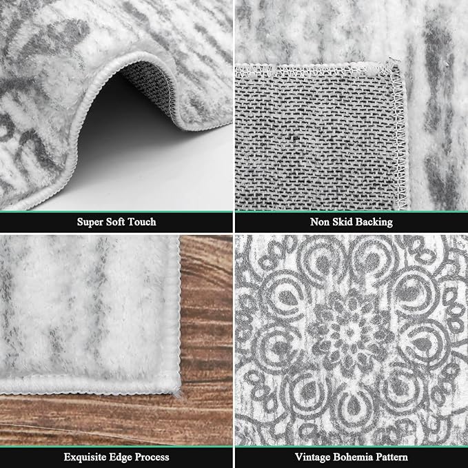 HEBE Hallway Runner Rug 2'x10' Washable Vintage Distressed Area Rugs Non Slip Laundry Rug Runner Boho Floor Carpet Runners for Hallways Entryway Laundry Room Kitchen Bathroom