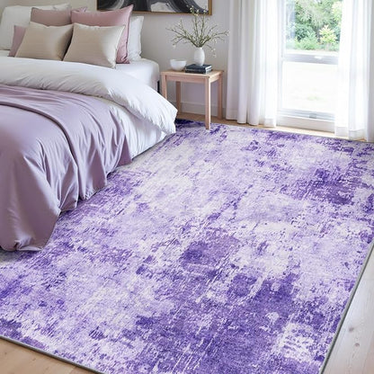 Washable Area Rugs 5'x8' Non-Slip Modern Abstract Soft for Living Room Entryway Bedroom Nursery, Print Pattern, Purple Gray Pink White