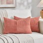 Fancy Homi 2 Packs Coral Lumbar Decorative Throw Pillow Covers 16x32 Inch for Living Room Couch, Rustic Farmhouse Boho Home Decor, Soft Striped Corduroy Rectangle Accent Peach Cushion Case 40x80 cm
