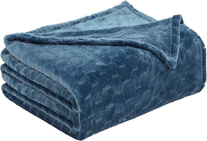 TOONOW Fleece Blanket Super Soft Plush Throw Blanket Twin Size 60" x 80", Cozy Fuzzy Bed Blankets Geometric Pattern Comfy Microfiber Flannel Blankets for Couch, Bed, Sofa, Navy Blue