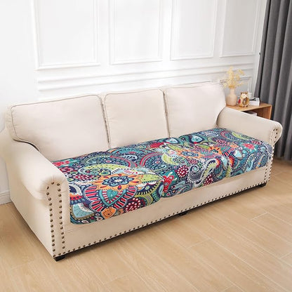 hyha Printed Couch Cushion Covers, Floral Sofa Covers Washable for 3 Cushion Couch, Stretch Pattern Outdoor Cushion Covers for Patio Furniture with Elastic Bottom(3 Packs, Paisley)