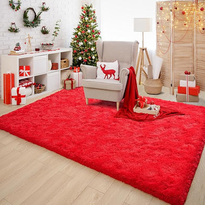 Chicrug Soft Area Rugs for Bedroom Living Room Plush Fluffy Rug 6x9 Feet, Shag Furry Area Rug Carpet Non Shedding for Nursery Children Kids Girls Room Home Decorative, Red