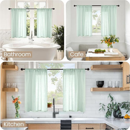 BGment Sage Green Linen Kitchen Curtains 36 Inch Length - Small Drapes Light Filtering for Cafe Bathroom Decorative Lightweight Natural Rustic Rod Pocket, 2 Panels Set, 30 X 36 Inch