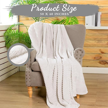 Buryeah 12 Pcs Flannel Throw Blanket Bulk 50 x 60 in Sleepover Blanket Outdoor Wedding Throw Lightweight, Oeko-tex Standard 100 Certified for Sofa Homeless Gifts (Cream White)
