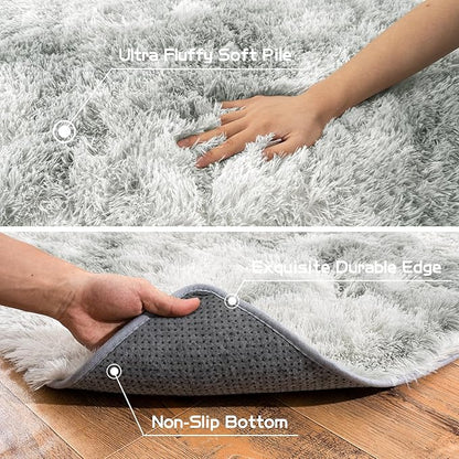 Pionblank 9x12 Area Rug, Large Area Rug for Living Room, Shag Rug for Bedroom, Soft Furry Non Slip Carpet for Kids Room Nursery Teens Dorm Home Decor, Tie Dye Grey