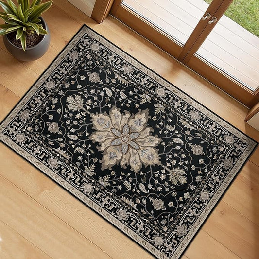 RELEANY Area Rugs 2'x3' Kitchen Rugs Entry Rug Small Rugs for Entryway Kitchen Bathroom Door Mat Indoor Entrance,Washable Non Slip, Black Brown Neutral Dark Tan