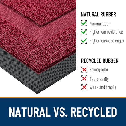 OLANLY Front Door Mat Indoor Outdoor Entrance, Waterproof All-Season, All-Weather Doormat, Sturdy Natural Rubber, Low Profile, Easy Clean Patio Porch Entryway Mat, 71x23, Burgundy