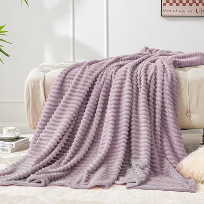 BEDELITE Fleece Throw Blanket for Couch – 3D Ribbed Jacquard Soft and Warm Decorative Fuzzy Blanket – Cozy, Fluffy, Plush Lightweight Dusky Violet Throw Blankets for Bed, Sofa, 50x60 inches