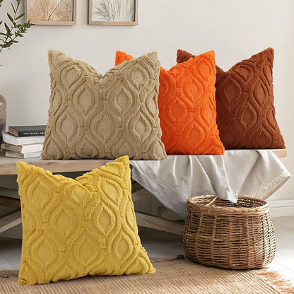 decorUhome Throw Pillow Covers 16x16 Inch Set of 2, Soft Plush Faux Wool Rust Solid Couch Pillow Covers, Accent Farmhouse Neutral Square Pillow Cases for Sofa Bed Living Room