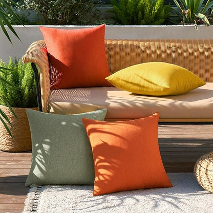 MIULEE Pack of 4 Decorative Outdoor Throw Pillow Covers Linen Waterproof Pillow Covers Farmhouse Cushion Cases for Halloween Patio Garden Tent Balcony Couch Sofa 18x18 inch Rust Green