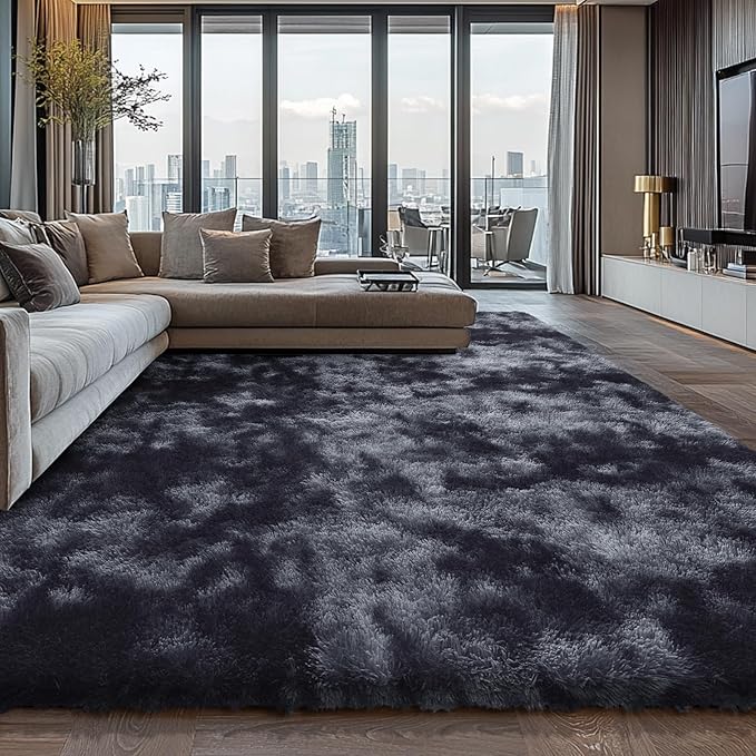 10X14 Large Area Rugs for Living Room Bedroom,Big Shag Rug for Bedroom Dorm,Soft Fluffy Indoor Carpet Nursery Rugs for Kids Girls Room Home Decor(Mottling Black, 10X14 Feet)
