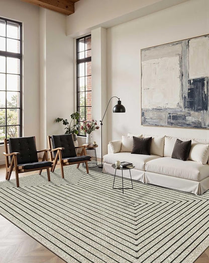 Latte&Fog 6x9 Area Rugs for Living Room Bedroom, Beige Modern Abstract Washable Rug, Boho Non Slip Low Pile Carpet for Indoor Dining Room, Office, Dorm, Classroom, Farmhouse and Kids Room - Beige