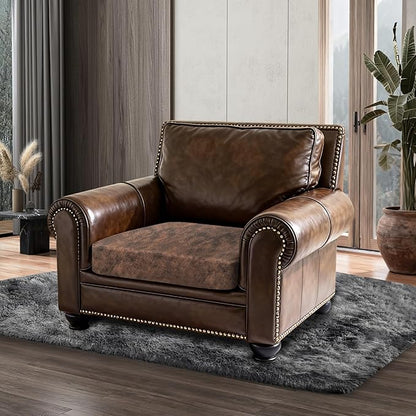 Leather Look Couch Cushion Covers Sofa Seat Slipcovers Sets Couches Furniture Protector for Sectional Armchair Loveseat Pets Kids Stretch Spandex Fabric (1 Cushion Armchair, Dark Brown)