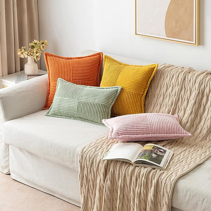 MIULEE Spring Decorative Lumbar Throw Pillow Covers for Couch Bed Livingroom 12x20 Inch Set of 2 Pink Boho Accent Throw Pllows Broadside Striped Patchwork Soft Corduroy Pillowcases Valentine Decor