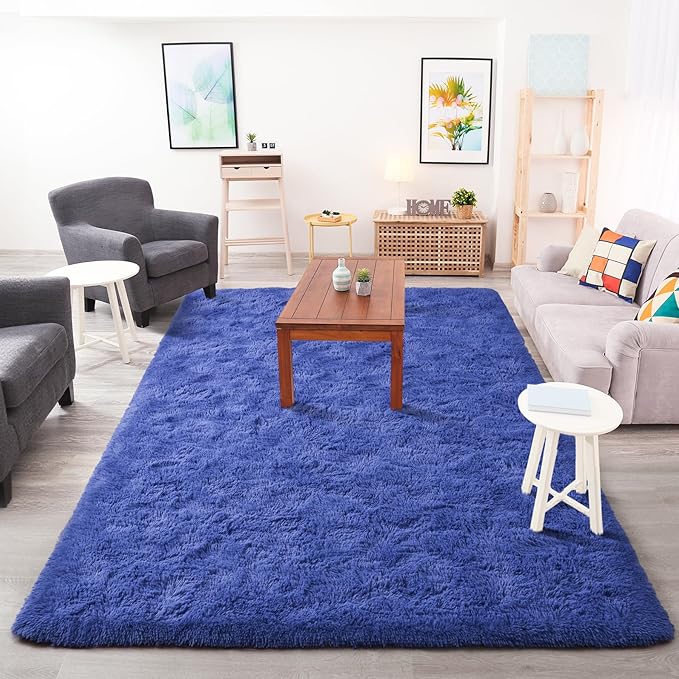 Chicrug Soft Area Rugs for Bedroom Living Room Plush Fluffy Rug 4x6 Feet, Shag Furry Area Rug Carpet Non Shedding for Nursery Children Kids Girls Room Home Decorative, Navy