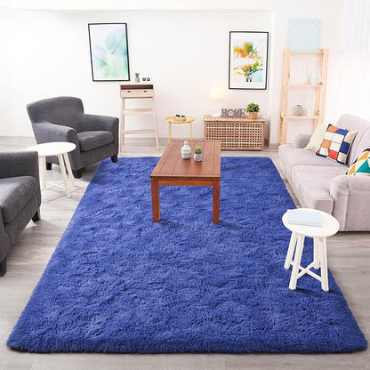Chicrug Soft Area Rugs for Bedroom Living Room Plush Fluffy Rug 4x6 Feet, Shag Furry Area Rug Carpet Non Shedding for Nursery Children Kids Girls Room Home Decorative, Navy