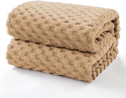 EXQ Home Fleece Blanket Queen Size for Couch or Bed - 3D Imitation Turtle Shell Jacquard Decorative Blankets - Cozy Soft Lightweight Fuzzy Flannel Blanket Suitable for All Seasons(90"×90",Brown)