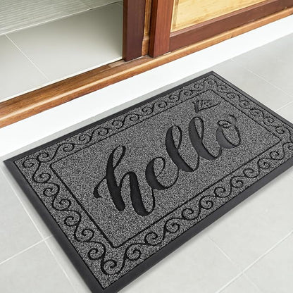 Yimobra Welcome Mats for Front Door 29.5x17, Heavy Duty Waterproof Outdoor Door Mat Outside Entrance, Non-Slip Low Profile Indoor Entryway Mat for Garage Patio, Black Gray