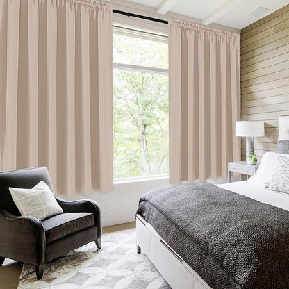 DWCN Blackout Curtains for Living Room Thermal Insulated, Energy Saving & Noise Reducing Bedroom Curtains, Camel, W 70x L 63 Inch, Set of 2 Rod Pocket Curtain Panels
