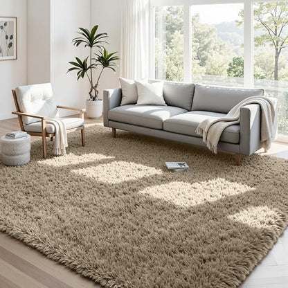 4x6 Area Rugs for Living Room Rug: Soft Fluffy Shag Gray Camel Rugs for Bedroom, Non-Slip Large Fuzzy Plush Rug Indoor Floor Carpet for Nursery Kids Boys Girls Room, Dorms, Playroom, Modern Home Decor