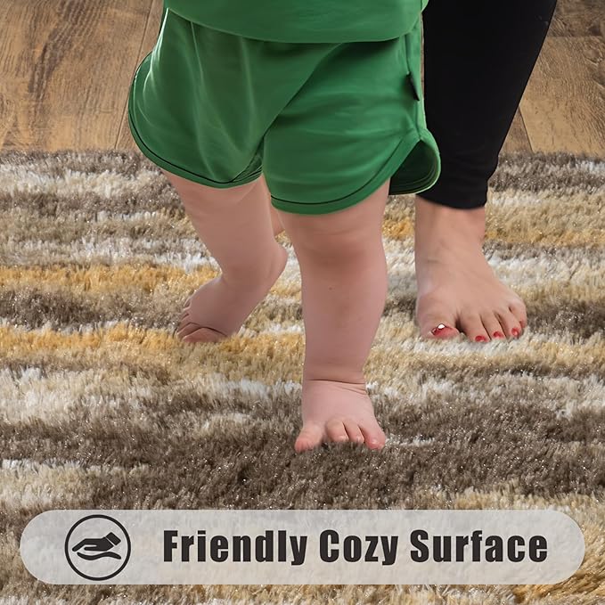 Soft Runner Rugs for Bedroom Hallways, 2x5 Abstract Brown Fluffy Shag Throw Area Rug Non Slip for Bedside Dorm, Long Shaggy Furry Carpet for Nursery Living Room