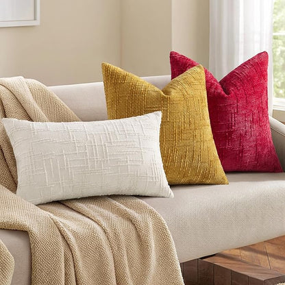 decorUhome Red Chenille Throw Pillow Covers 18x18 Set of 2 Textured Soft Cozy Slubby Couch Pillow Covers Modern Farmhouse Boho Decorative Pillow Cases for Bed Sofa Living Room