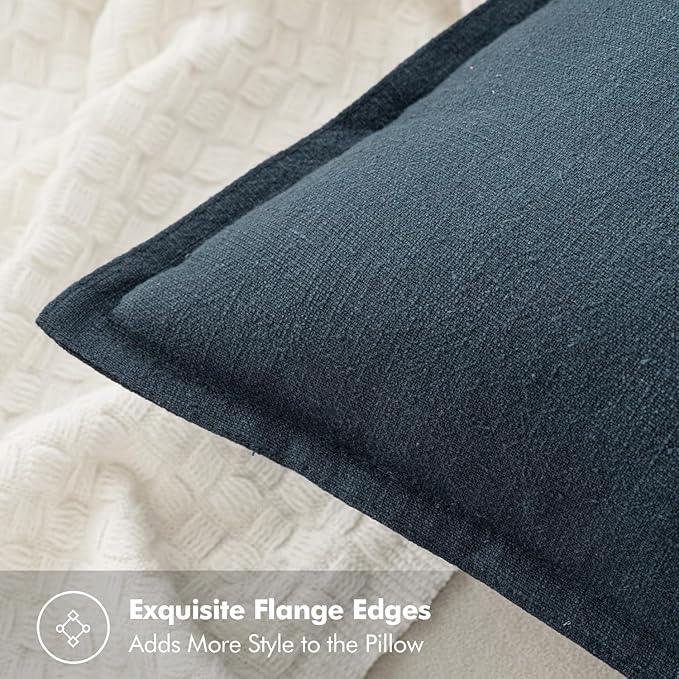 MIULEE Decorative Linen Pillow Covers 16x16 Inch Navy Blue Boho Farmhouse Neutral Couch Throw Pillows for Bed Pack of 2 Accent Coastal Modern Pillowcase Summer Sofa Livingroom Home Decor