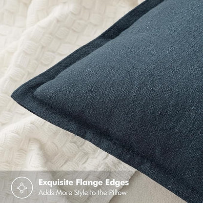 MIULEE Decorative Linen Pillow Covers 16x16 Inch Navy Blue Boho Farmhouse Neutral Couch Throw Pillows for Bed Pack of 2 Accent Coastal Modern Pillowcase Summer Sofa Livingroom Home Decor
