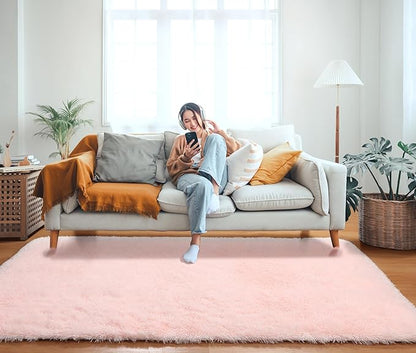 ONASAR Pink Rugs for Bedroom Girls, Fluffy 4x6 Soft Plush Fuzzy Shaggy Kids Area Rug, Cute Indoor Floor Carpet for Teen Boys Dorm Nursery Bedside Home Living Room Decor Aesthetic