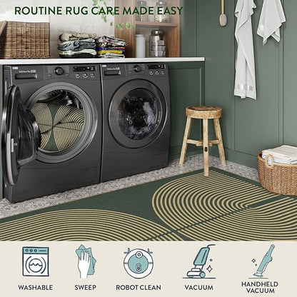 Lahome Enfys Modern Rainbow Easy Jute Kitchen Runner, 2x8 Indoor Outdoor Runner Rug for Hallway Entryway, Farmhouse Dark Green Non Slip Floor Carpet for Bedroom Foyer Laundry Room