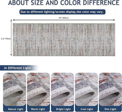 2.5x10 Washable Runner Rugs,10 ft Runner Rug for Hallways,Ultra-Thin Abstract Long Stain Resistant Rug Runner，Non-Slip Backing Kitchen Runner Rugs for Bedroom，Entryway，Living Dining Room