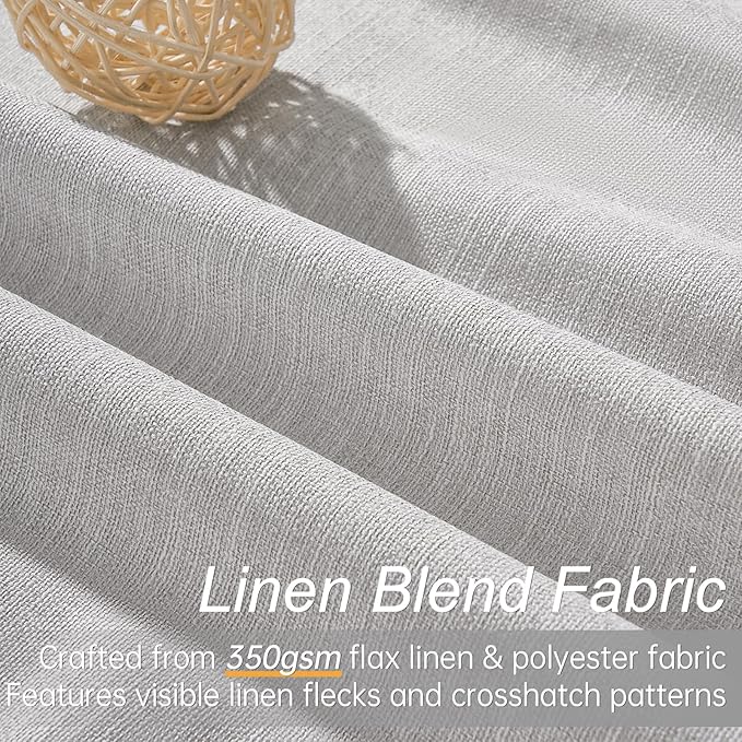 Topfinel 105 Inches Long Custom Black Out Faux Thick Linen Drapery Two Panels, Gray Sound Proof Tape Trim Back Tab Curtains, Pleated Outdoor Patio Curtains, Cortinas para Cuarto Bloqueador Christmas