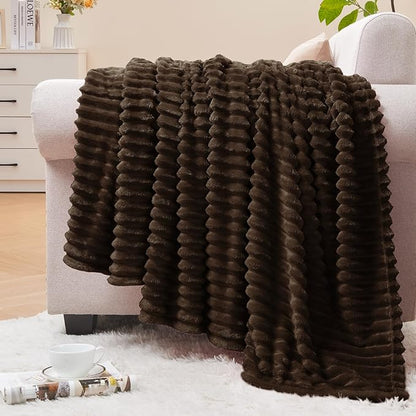 BEDELITE Fleece Blanket Twin Size – 3D Ribbed Jacquard Soft and Warm Decorative Fuzzy Blankets – Cozy, Fluffy, Plush Lightweight Throw Blankets for Couch, Bed, Sofa(Dark Brown, 60x80 inches)
