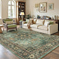 Lofus 6x9 Area Rugs for Living Room, Washable Area Rug, Rugs for Bedroom, Kitchen, Vintage Boho Carpet, Soft Non-Slip, Low Pile Large Area Rug for Office Dining Room, Green