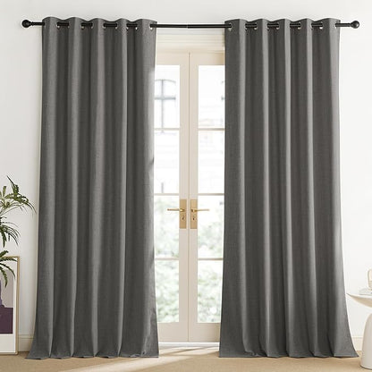 NICETOWN Grizzle Gray Vintage Linen 100% Blackout Curtains for Living Room, Thermal Insulated Curtains 108“ Long, Noise Reducing Window Treatment Drapes for Home Office, 62" Wide Per Panel, Set of 2