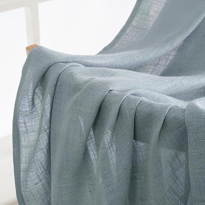 MIULEE Dusty Blue Short Linen Curtains 45 Inch Length 2 Panels for Kitchen Bedroom Bathroom, Soft Thick Linen Textured Basement Window Drapes Semi Sheer Light Filtering Back Tab Burlap Look Decor