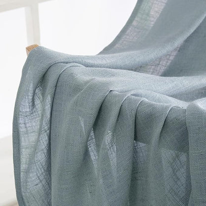 MIULEE Dusty Blue Linen Curtains 72 Inch Length 2 Panels for Bedroom Living Room, Soft Thick Linen Textured Window Drapes Semi Sheer Light Filtering Back Tab Rod Pocket Burlap Look Light Blue Decor