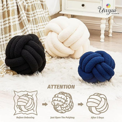 Uvvyui Knot Pillow Ball, Soft Home Decorative Round Throw Pillow, Handmade Knotted Plush Pillow, Round Boucle Pillow Cushion (8.6 Inches Light Grey)