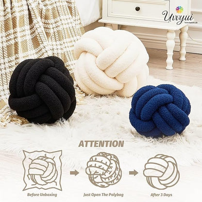 Uvvyui Knot Pillow Ball, Soft Home Decorative Round Throw Pillow, Handmade Knotted Plush Pillow, Round Boucle Pillow Cushion (8.6 Inches Ivory)