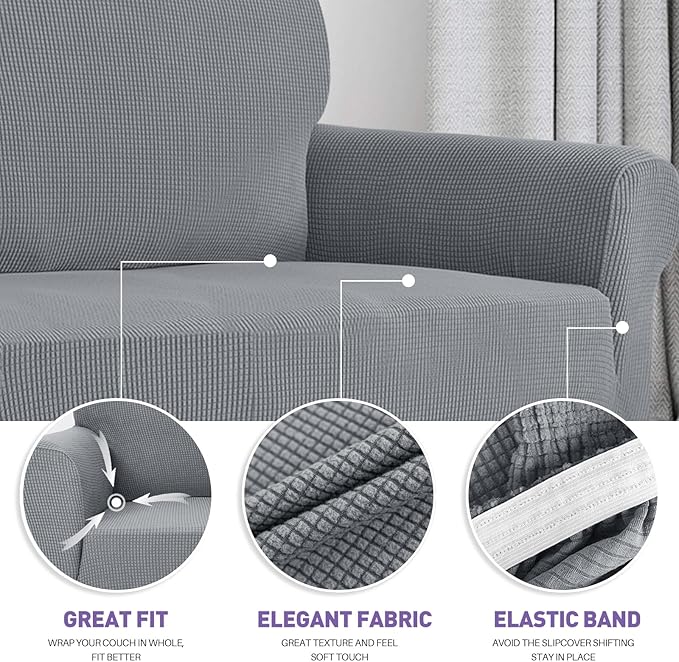 ZNSAYOTX Super Stretch Chair Slipcover Universal Sofa Chair Covers for Living Room Dogs Pet Furniture Protector Spandex Armchair Slipcovers with Anti Slip Foam Sticks (Light Grey, Chair)