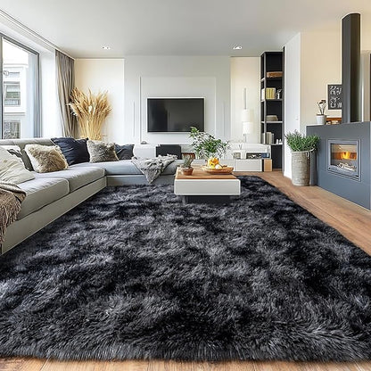 Pionblank 9x12 Area Rug, Large Area Rug for Living Room, Shag Rug for Bedroom, Soft Furry Non Slip Carpet for Kids Room Nursery Teens Dorm Home Decor, Dark Grey