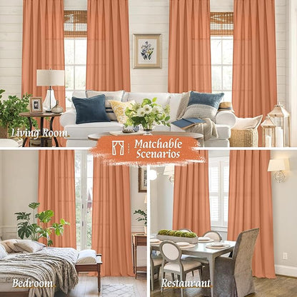 LAMIT Linen Blended Window Curtains 63 inch Length for Bedroom, Soft Thick Light Filtering Curtain Panles with Rod Pocket Privacy Drapes for Living Room, 2 Panels Set, 52 x 63 Inch, Terracotta