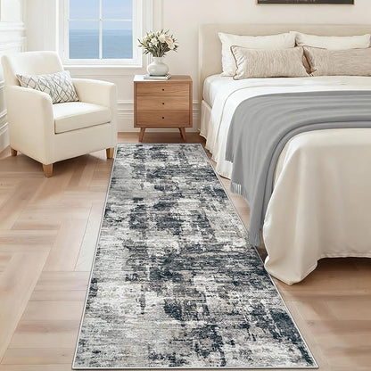2x7 Runner Rug for Hallway, Washable Modern Abstract Runner Rugs Neutral Soft Non Slip Kids Rug Stain Resistant Indoor Runners for Entryway Bedroom Kitchen Laundry Room(BlackGrey, 2'x7')
