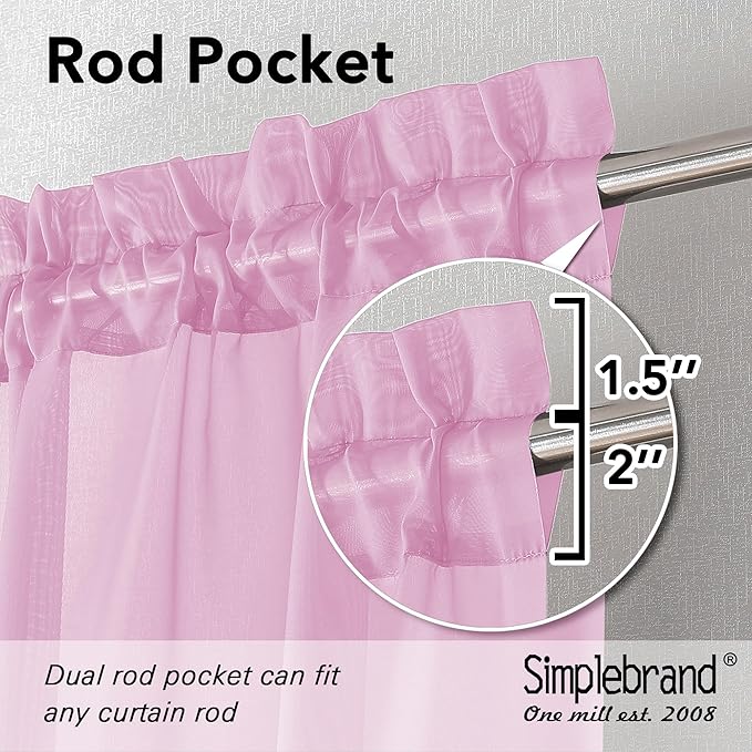 Simplebrand Pink Sheer Curtains 96 Inches Long, Light Filtering Rod Pocket Solid Color Window Sheer Curtain Panels, Elegant Curtains & Drapes for Living Room, Bedroom 2 Panels (Pink, 42" W x 96" L)