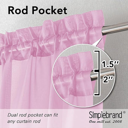 Simplebrand Pink Sheer Curtains 96 Inches Long, Light Filtering Rod Pocket Solid Color Window Sheer Curtain Panels, Elegant Curtains & Drapes for Living Room, Bedroom 2 Panels (Pink, 42" W x 96" L)