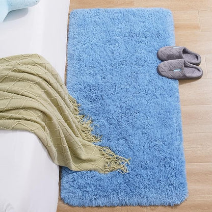 Chicrug Soft Runner Rug for Bedroom Living Room Plush Fluffy Rug 2x4 Feet, Shag Furry Runner Rug Carpet Non Shedding for Nursery Children Kids Girls Room Home Decorative, Cobalt Blue