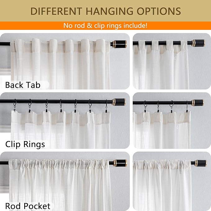 MYSKY HOME 90 Inch Natural Curtains for Sliding Glass Door Windows, Living Room Decoration Cotton Drapes Soft Comfortable Touch Farmhouse Country Patio Treatment Set, Beige White, 100" Width, 1 Panel